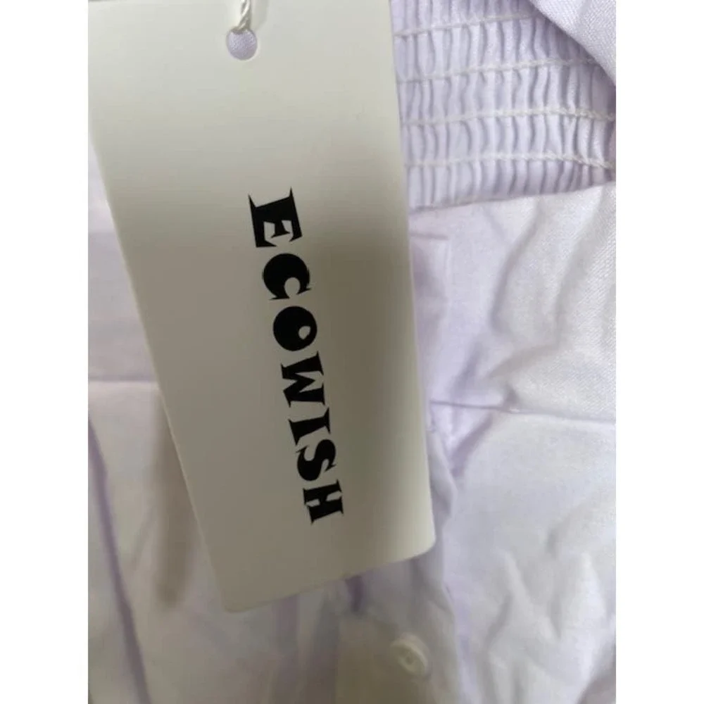 ECOWISH Women Summer White Tie Front V-Neck Dress Medium NEW‎